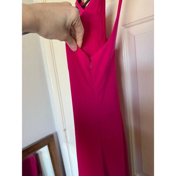 Halston Heritage Sleeveless Cut Out Crepe Midi Dress Pink Fuchsia Size 10 - Picture 5 of 7